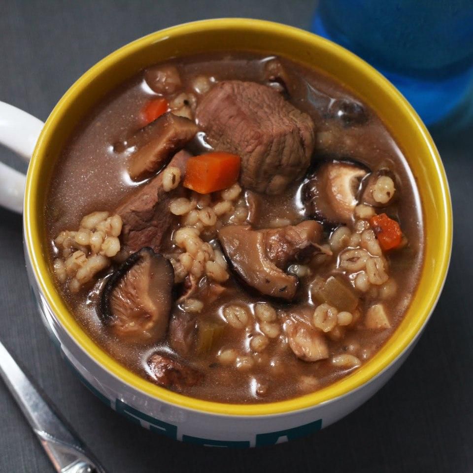 Kelly's Slow Cooker Beef, Mushroom, and Barley Soup Recipe