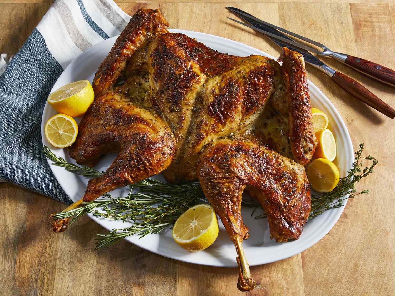 Spatchcocked Butter-Roasted Lemon and Herb Turkey with Gravy Recipe