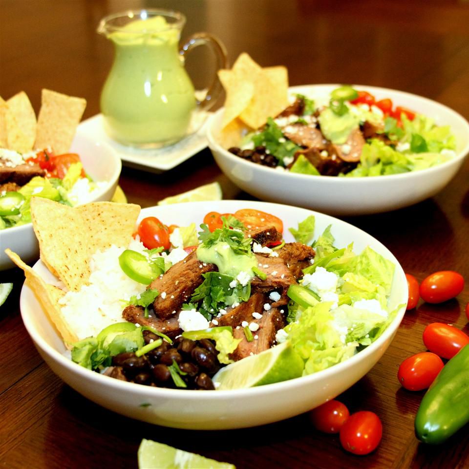 Tex-Mex Beef Bowl with Avocado Cilantro Dressing Recipe