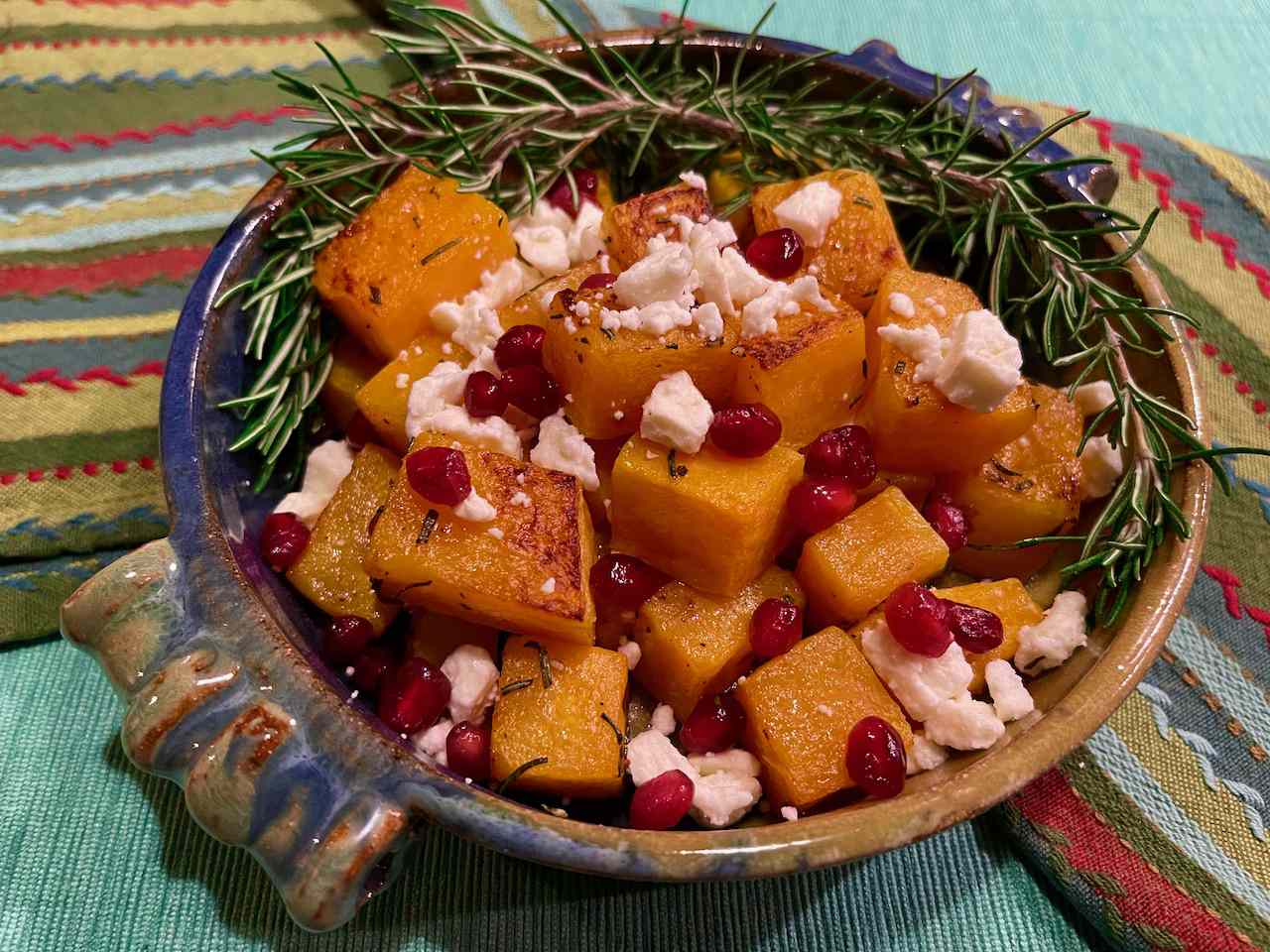 Roasted Butternut Squash with Goat Cheese, Pomegranate, and Rosemary Recipe