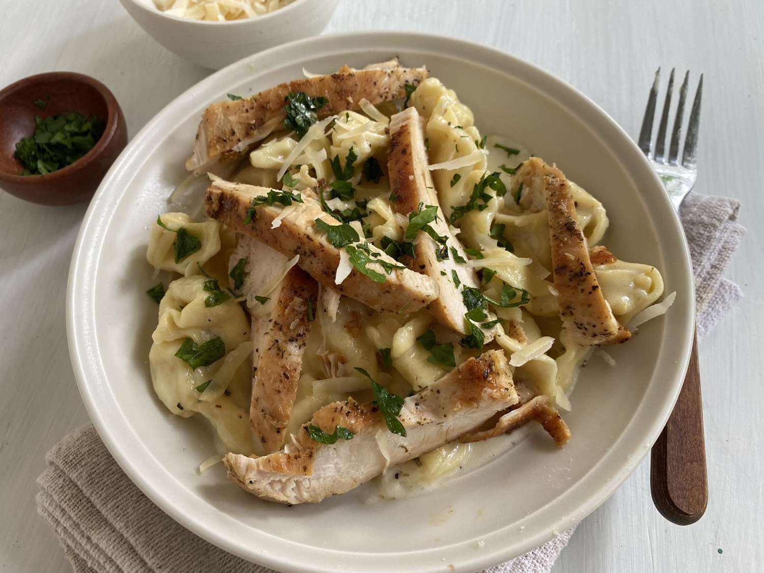 Tortellini Alfredo with Grilled Chicken Breasts Recipe