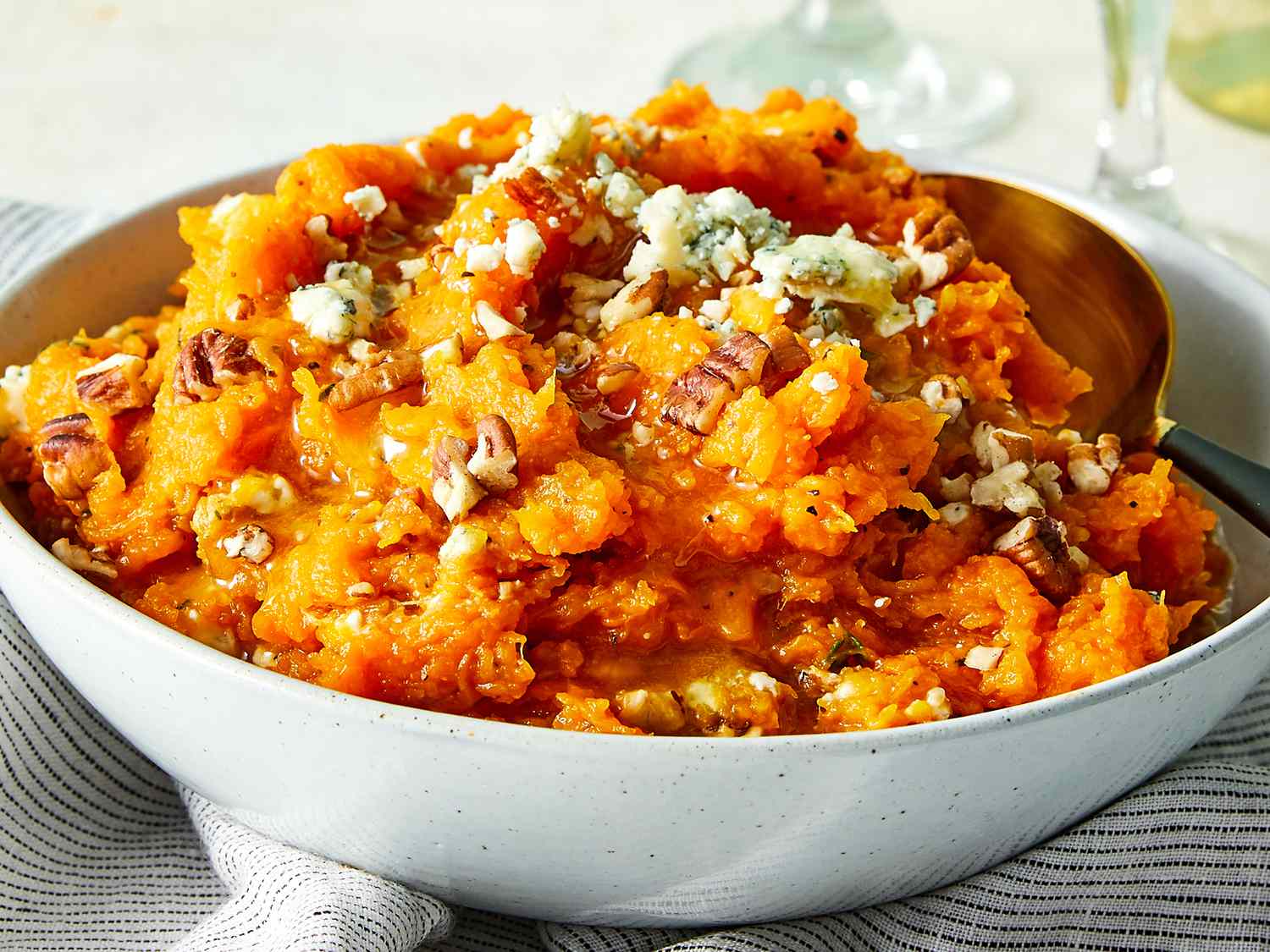 Mashed Butternut Squash with Blue Cheese and Pecans Recipe
